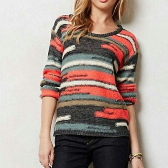Anthropologie Nmph Gerda Multicolor Patch Knit Pullover Sweater S